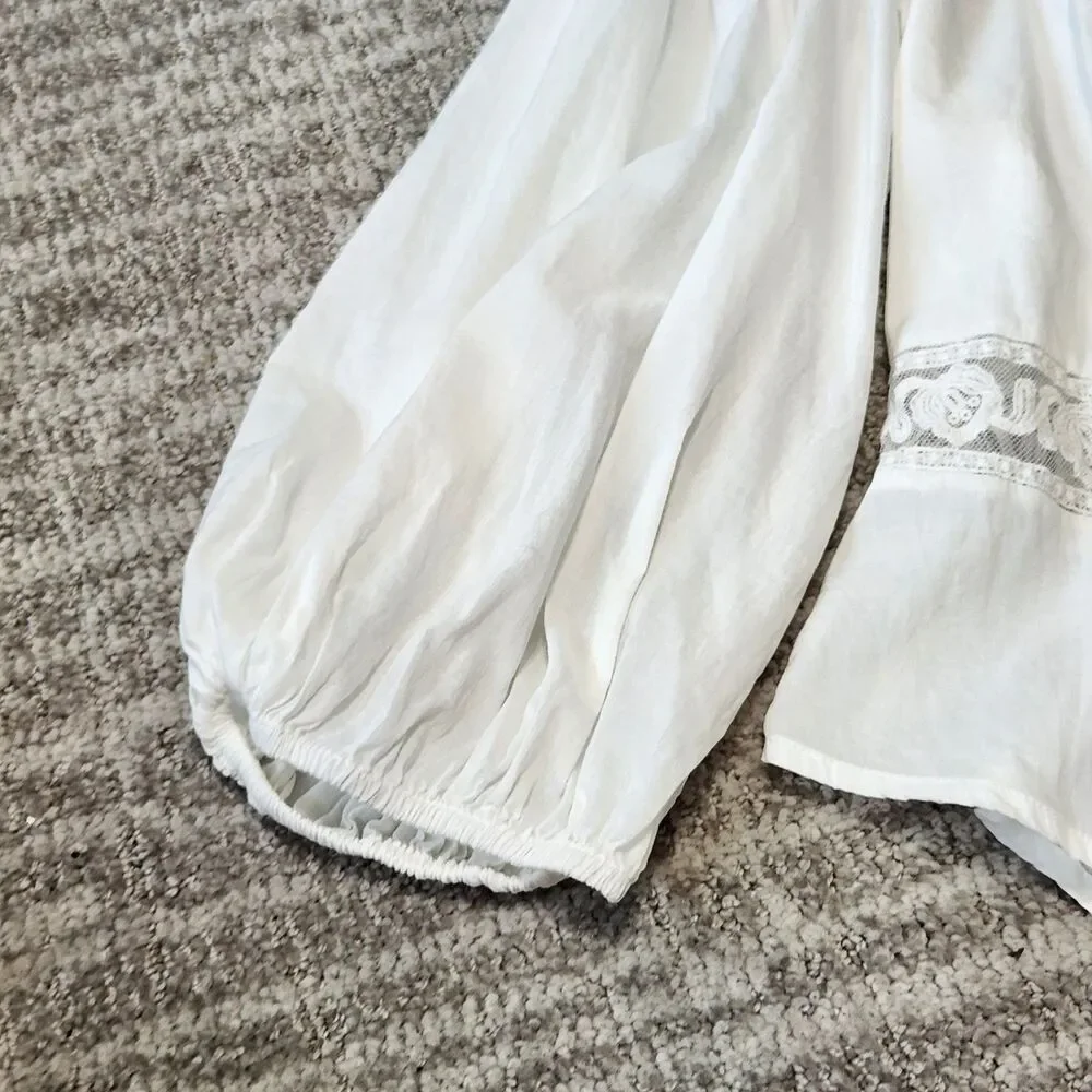 Free People women Sweet Mornings bohemian style 3/4 sleeve lace white top size M
